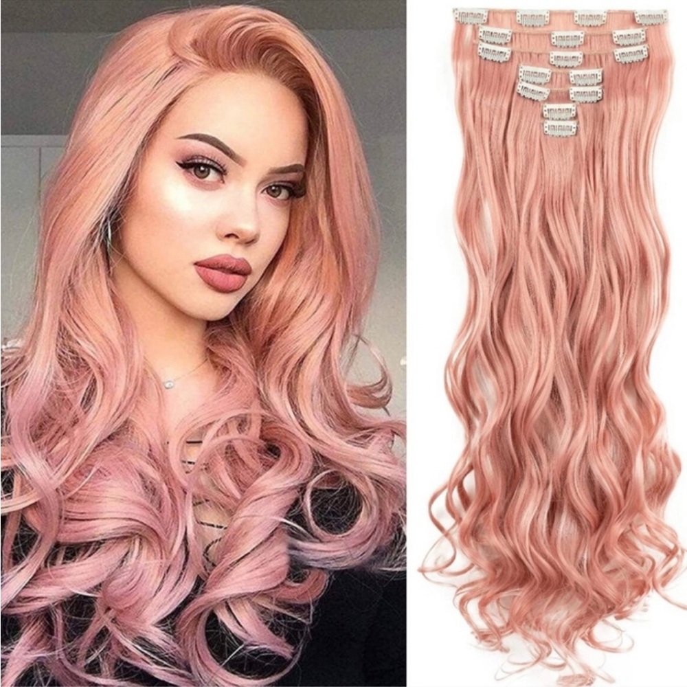 24” Pink Body wavy Full Head clip in Extensions NEW